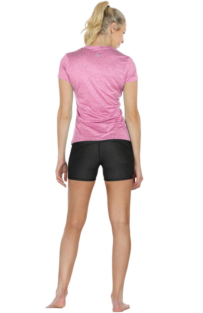icyzone Workout Shirts Yoga Tops Activewear V-Neck T-Shirts for Women Running Fitness Sports Short Sleeve Tees (XXL, Charcoal/Red Bud/Pink) - Image 5